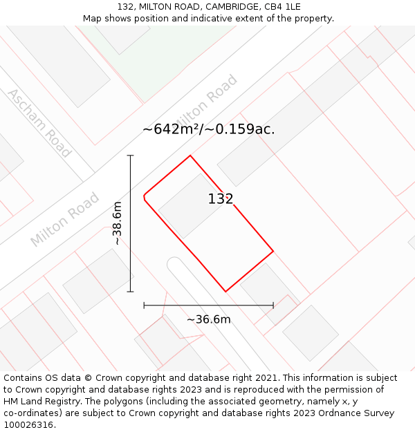 132, MILTON ROAD, CAMBRIDGE, CB4 1LE: Plot and title map