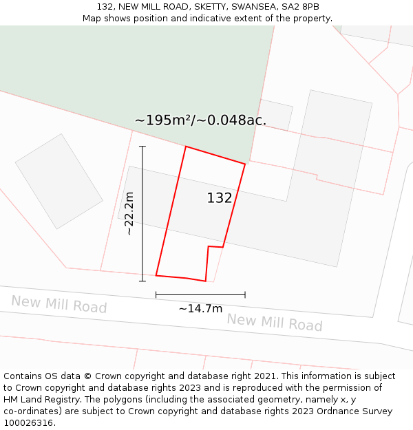 132, NEW MILL ROAD, SKETTY, SWANSEA, SA2 8PB: Plot and title map