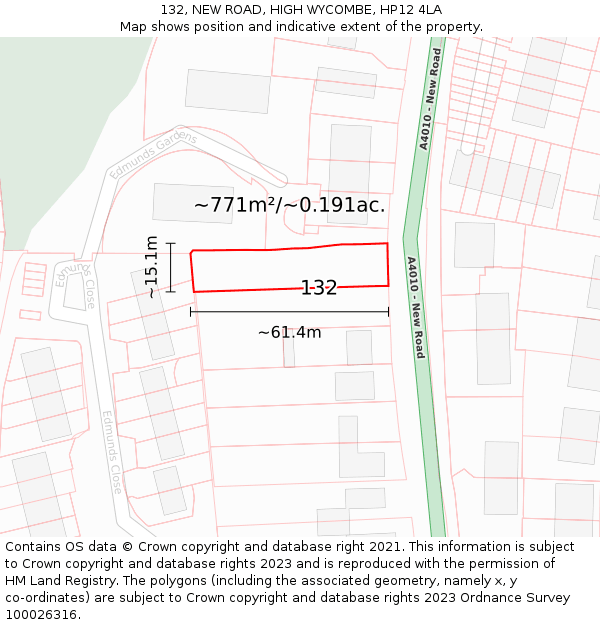 132, NEW ROAD, HIGH WYCOMBE, HP12 4LA: Plot and title map