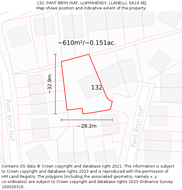 132, PANT BRYN ISAF, LLWYNHENDY, LLANELLI, SA14 9EJ: Plot and title map