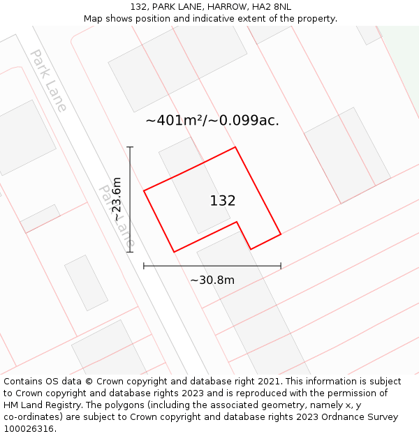 132, PARK LANE, HARROW, HA2 8NL: Plot and title map