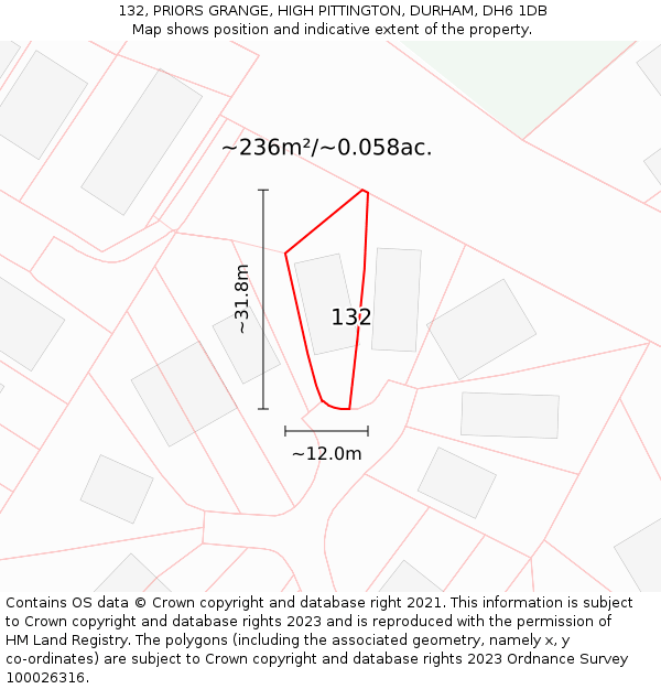 132, PRIORS GRANGE, HIGH PITTINGTON, DURHAM, DH6 1DB: Plot and title map