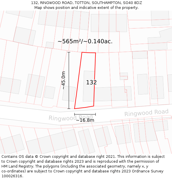 132, RINGWOOD ROAD, TOTTON, SOUTHAMPTON, SO40 8DZ: Plot and title map