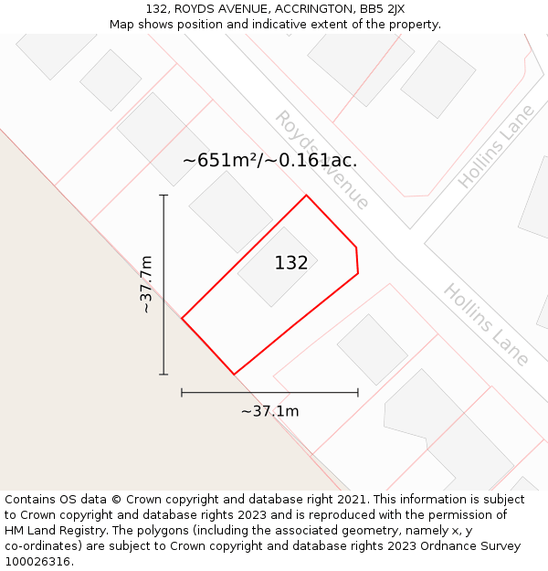 132, ROYDS AVENUE, ACCRINGTON, BB5 2JX: Plot and title map