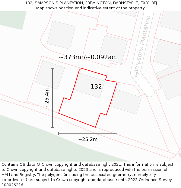 132, SAMPSON'S PLANTATION, FREMINGTON, BARNSTAPLE, EX31 3FJ: Plot and title map