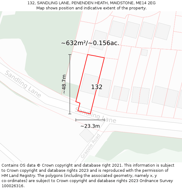 132, SANDLING LANE, PENENDEN HEATH, MAIDSTONE, ME14 2EG: Plot and title map