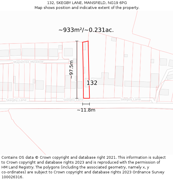 132, SKEGBY LANE, MANSFIELD, NG19 6PG: Plot and title map