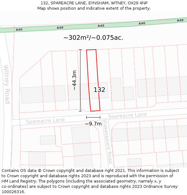 132, SPAREACRE LANE, EYNSHAM, WITNEY, OX29 4NP: Plot and title map