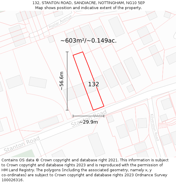 132, STANTON ROAD, SANDIACRE, NOTTINGHAM, NG10 5EP: Plot and title map