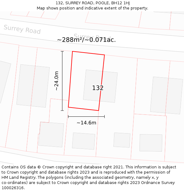 132, SURREY ROAD, POOLE, BH12 1HJ: Plot and title map