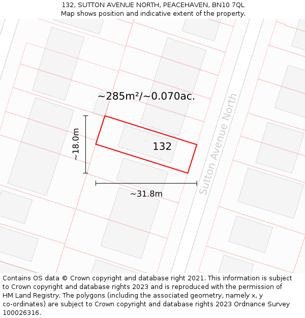 132, SUTTON AVENUE NORTH, PEACEHAVEN, BN10 7QL: Plot and title map