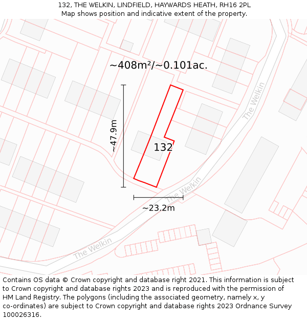 132, THE WELKIN, LINDFIELD, HAYWARDS HEATH, RH16 2PL: Plot and title map