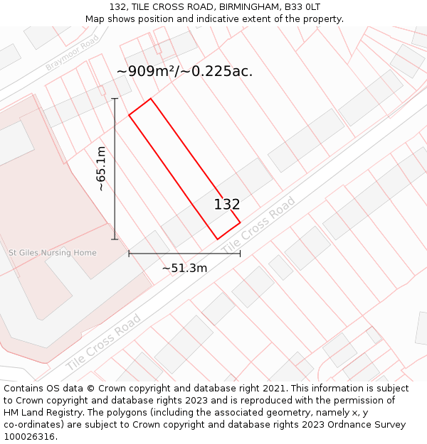 132, TILE CROSS ROAD, BIRMINGHAM, B33 0LT: Plot and title map