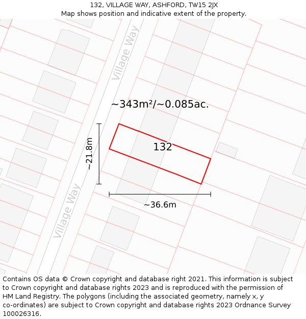 132, VILLAGE WAY, ASHFORD, TW15 2JX: Plot and title map