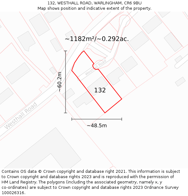 132, WESTHALL ROAD, WARLINGHAM, CR6 9BU: Plot and title map