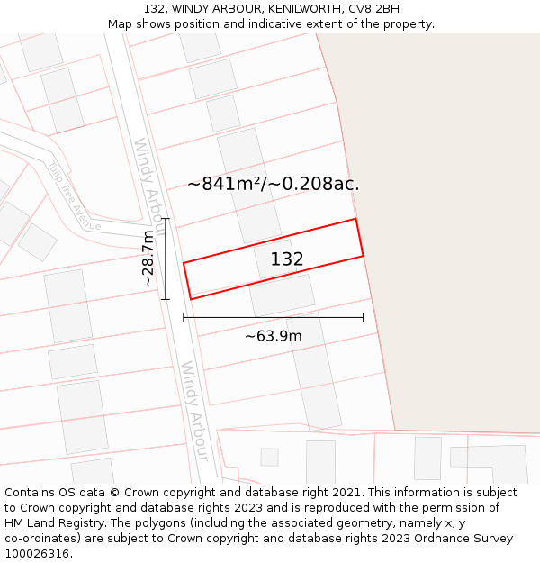 132, WINDY ARBOUR, KENILWORTH, CV8 2BH: Plot and title map