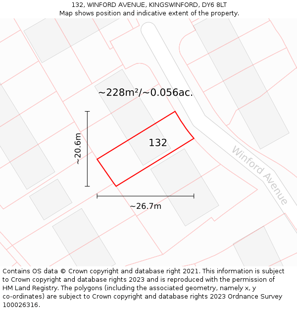 132, WINFORD AVENUE, KINGSWINFORD, DY6 8LT: Plot and title map