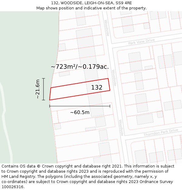 132, WOODSIDE, LEIGH-ON-SEA, SS9 4RE: Plot and title map