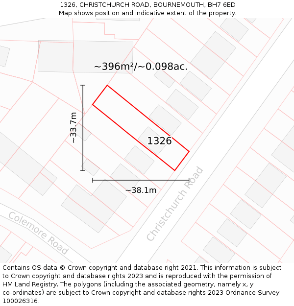 1326, CHRISTCHURCH ROAD, BOURNEMOUTH, BH7 6ED: Plot and title map