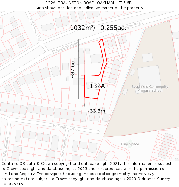 132A, BRAUNSTON ROAD, OAKHAM, LE15 6RU: Plot and title map