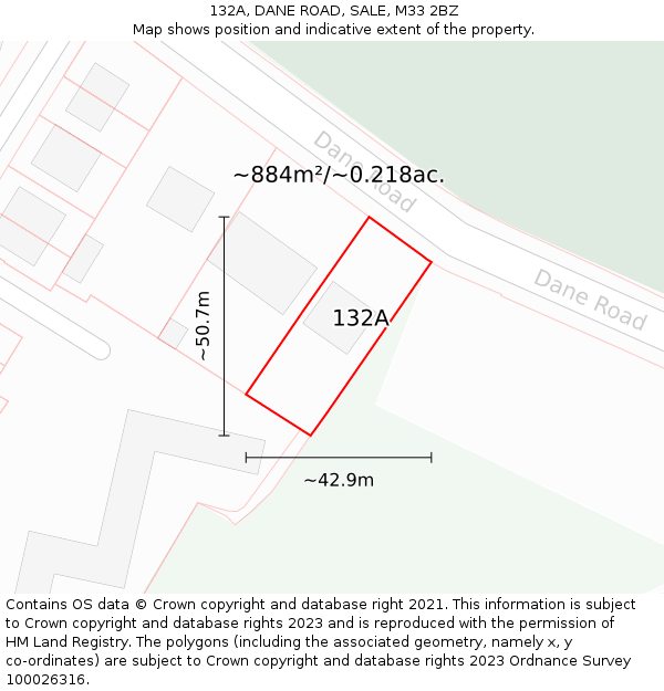 132A, DANE ROAD, SALE, M33 2BZ: Plot and title map