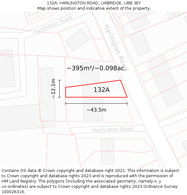 132A, HARLINGTON ROAD, UXBRIDGE, UB8 3EY: Plot and title map