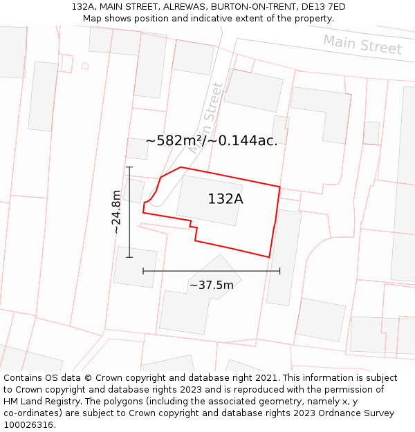 132A, MAIN STREET, ALREWAS, BURTON-ON-TRENT, DE13 7ED: Plot and title map