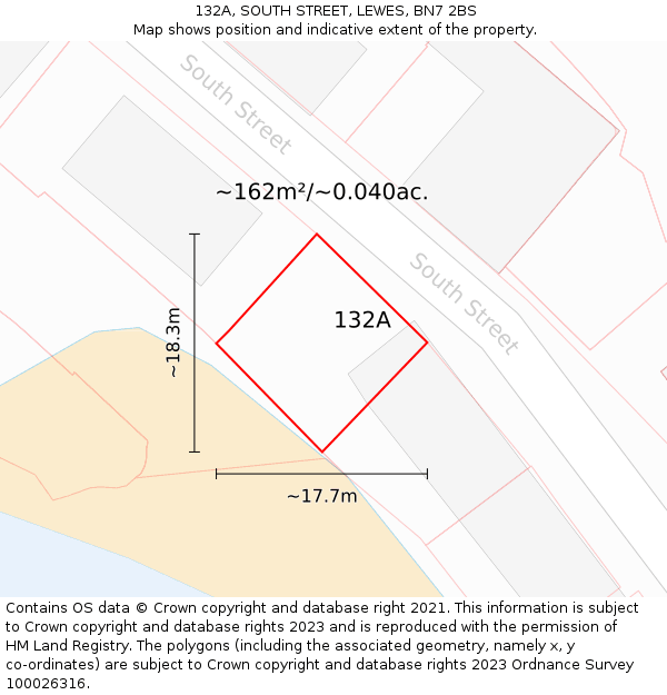 132A, SOUTH STREET, LEWES, BN7 2BS: Plot and title map