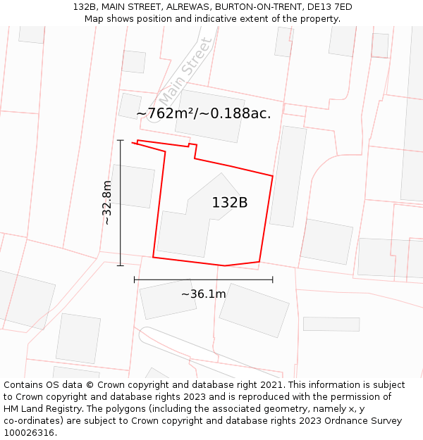 132B, MAIN STREET, ALREWAS, BURTON-ON-TRENT, DE13 7ED: Plot and title map