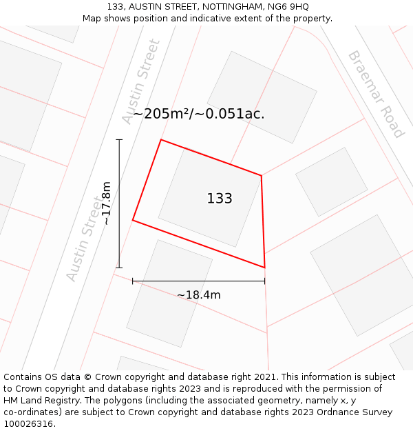 133, AUSTIN STREET, NOTTINGHAM, NG6 9HQ: Plot and title map