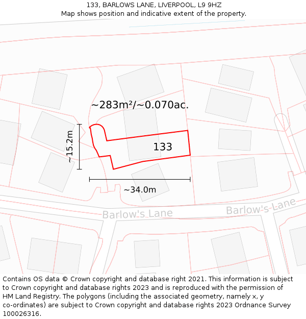 133, BARLOWS LANE, LIVERPOOL, L9 9HZ: Plot and title map