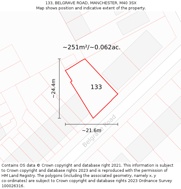 133, BELGRAVE ROAD, MANCHESTER, M40 3SX: Plot and title map