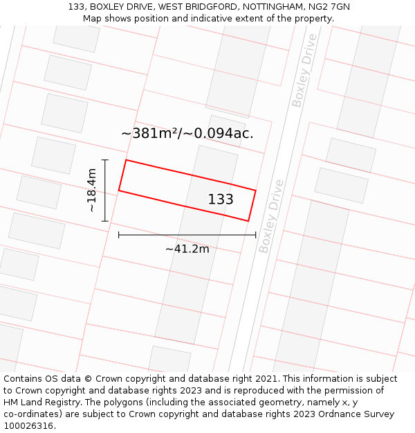 133, BOXLEY DRIVE, WEST BRIDGFORD, NOTTINGHAM, NG2 7GN: Plot and title map