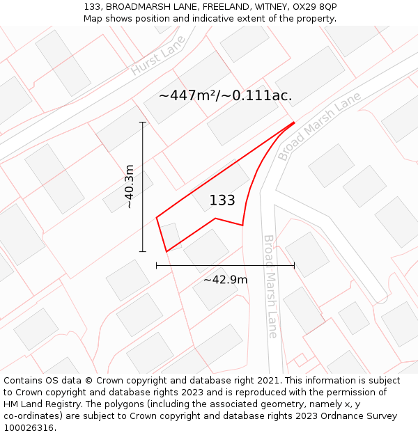 133, BROADMARSH LANE, FREELAND, WITNEY, OX29 8QP: Plot and title map