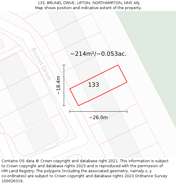 133, BRUNEL DRIVE, UPTON, NORTHAMPTON, NN5 4AJ: Plot and title map