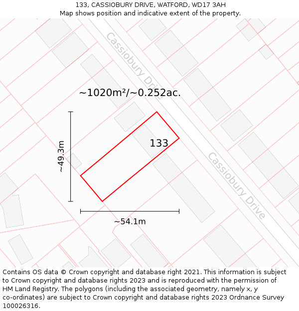 133, CASSIOBURY DRIVE, WATFORD, WD17 3AH: Plot and title map