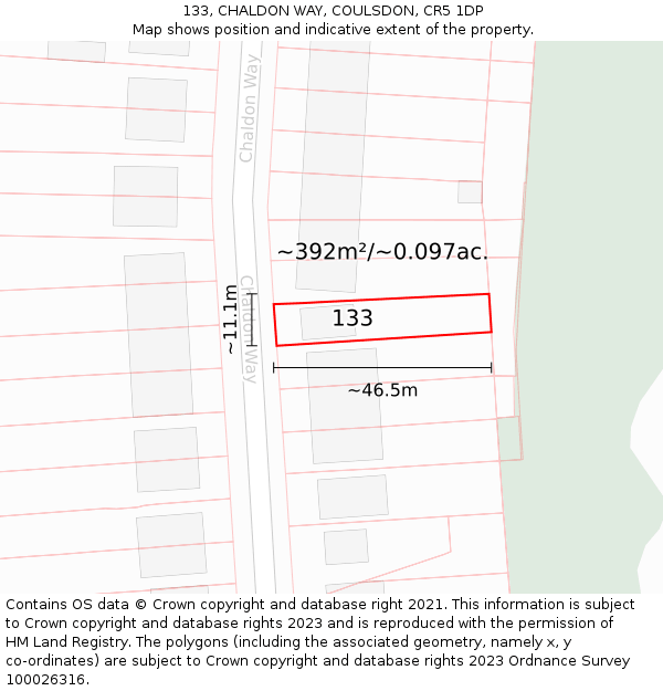 133, CHALDON WAY, COULSDON, CR5 1DP: Plot and title map