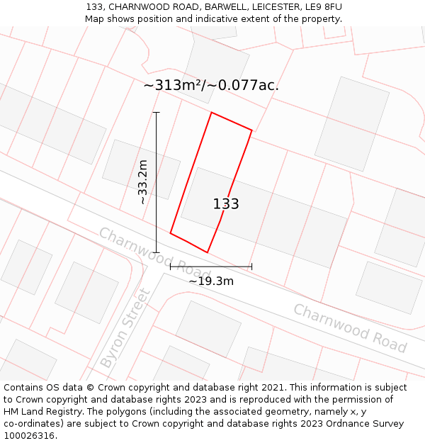 133, CHARNWOOD ROAD, BARWELL, LEICESTER, LE9 8FU: Plot and title map