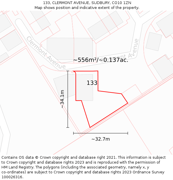 133, CLERMONT AVENUE, SUDBURY, CO10 1ZN: Plot and title map