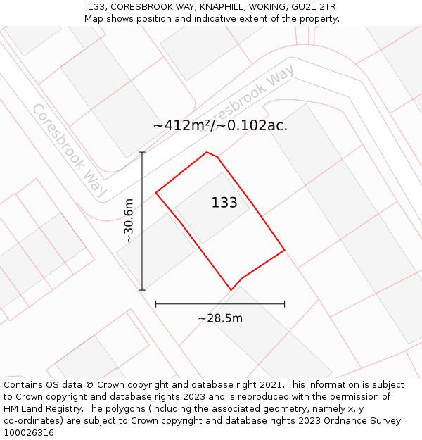 133, CORESBROOK WAY, KNAPHILL, WOKING, GU21 2TR: Plot and title map