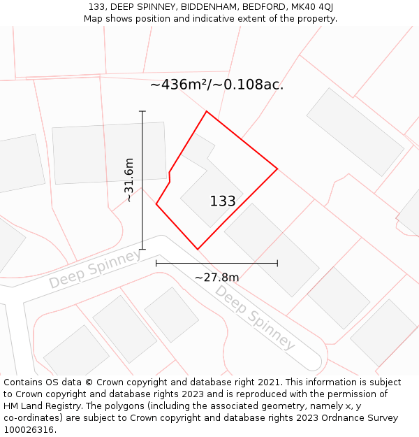 133, DEEP SPINNEY, BIDDENHAM, BEDFORD, MK40 4QJ: Plot and title map