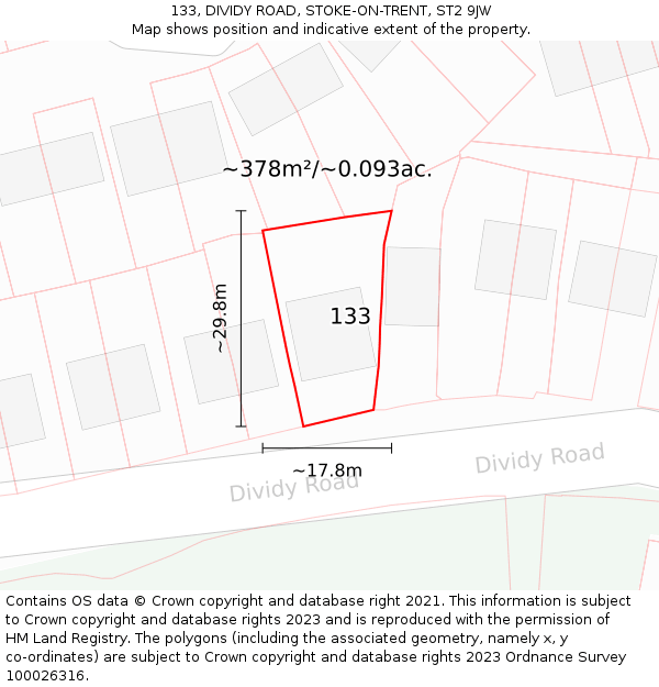 133, DIVIDY ROAD, STOKE-ON-TRENT, ST2 9JW: Plot and title map