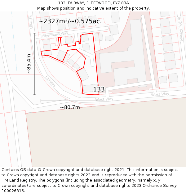 133, FAIRWAY, FLEETWOOD, FY7 8RA: Plot and title map