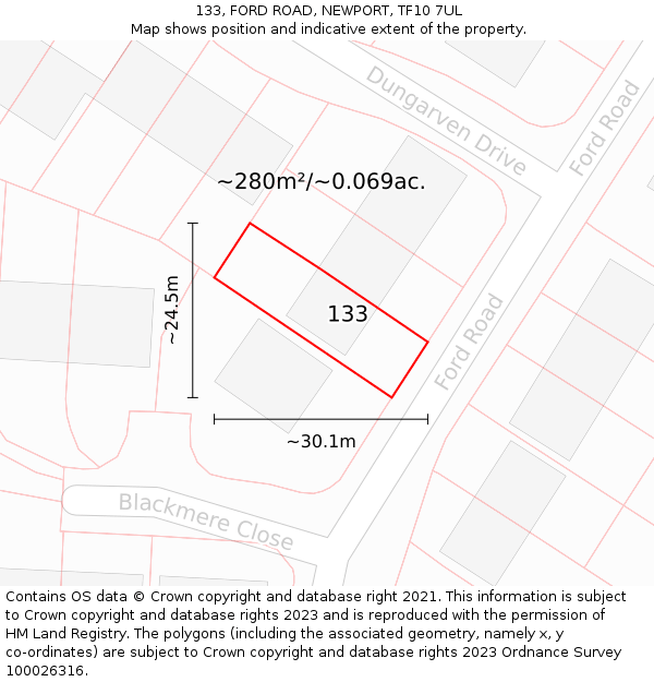 133, FORD ROAD, NEWPORT, TF10 7UL: Plot and title map