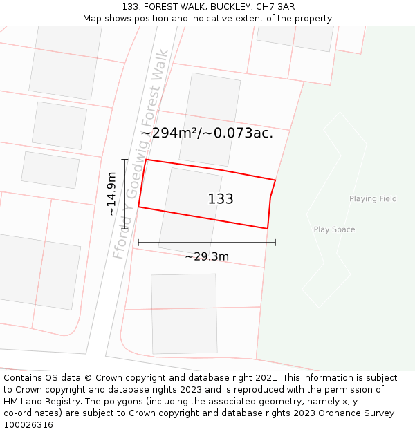 133, FOREST WALK, BUCKLEY, CH7 3AR: Plot and title map