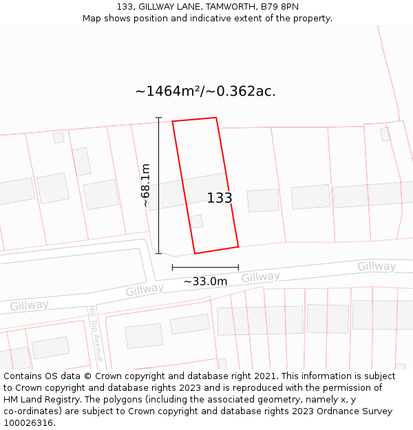 133, GILLWAY LANE, TAMWORTH, B79 8PN: Plot and title map