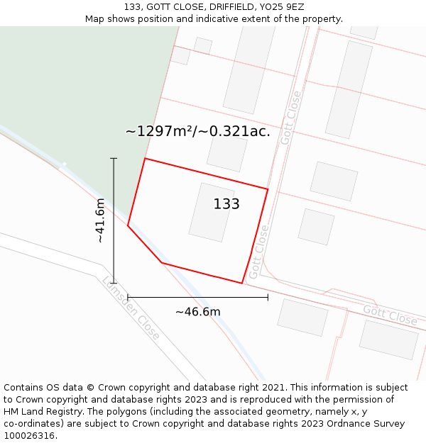 133, GOTT CLOSE, DRIFFIELD, YO25 9EZ: Plot and title map