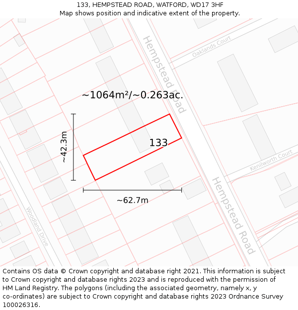 133, HEMPSTEAD ROAD, WATFORD, WD17 3HF: Plot and title map