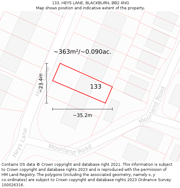 133, HEYS LANE, BLACKBURN, BB2 4NG: Plot and title map