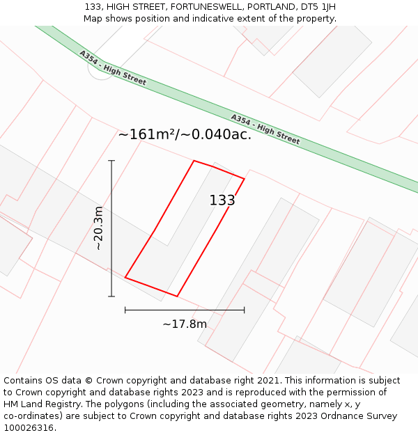 133, HIGH STREET, FORTUNESWELL, PORTLAND, DT5 1JH: Plot and title map